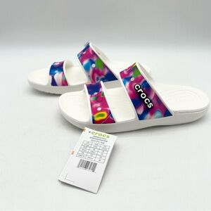 Crocs Solarized Tie Die Watercolor Slip-on Slide Sandals w Logo Charm Size 9
